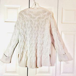 NWOT Prologue Cable Knit Sweater Hi Low Hem, Chunky Cuff, Drop Shoulder Sleeve